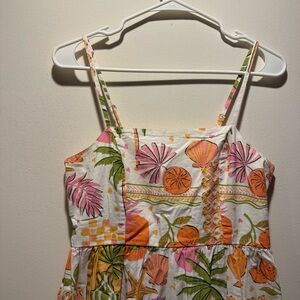 Tropical Floral Maxi Dress - Pink, Orange, Green